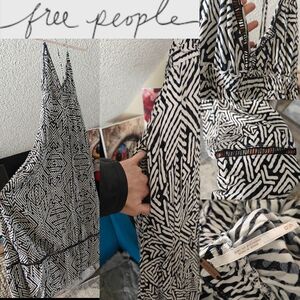 FP Black, White & Navy  Halter Sundress with pockets and cutout detail trim